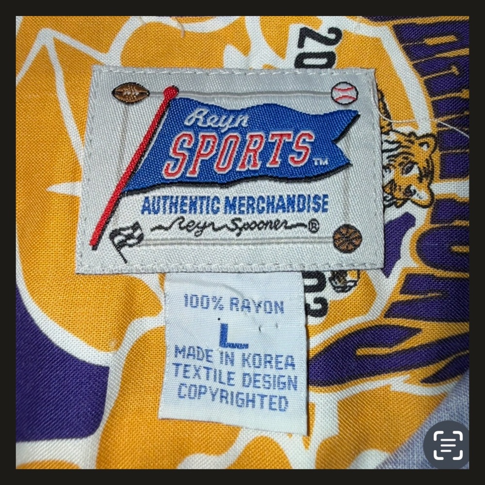 LSU Tigers REYN SPOONER Floral Hawaiian Shirt NATIONAL CHAMPIONS Mens Size L Y2K - Picture 10 of 13
